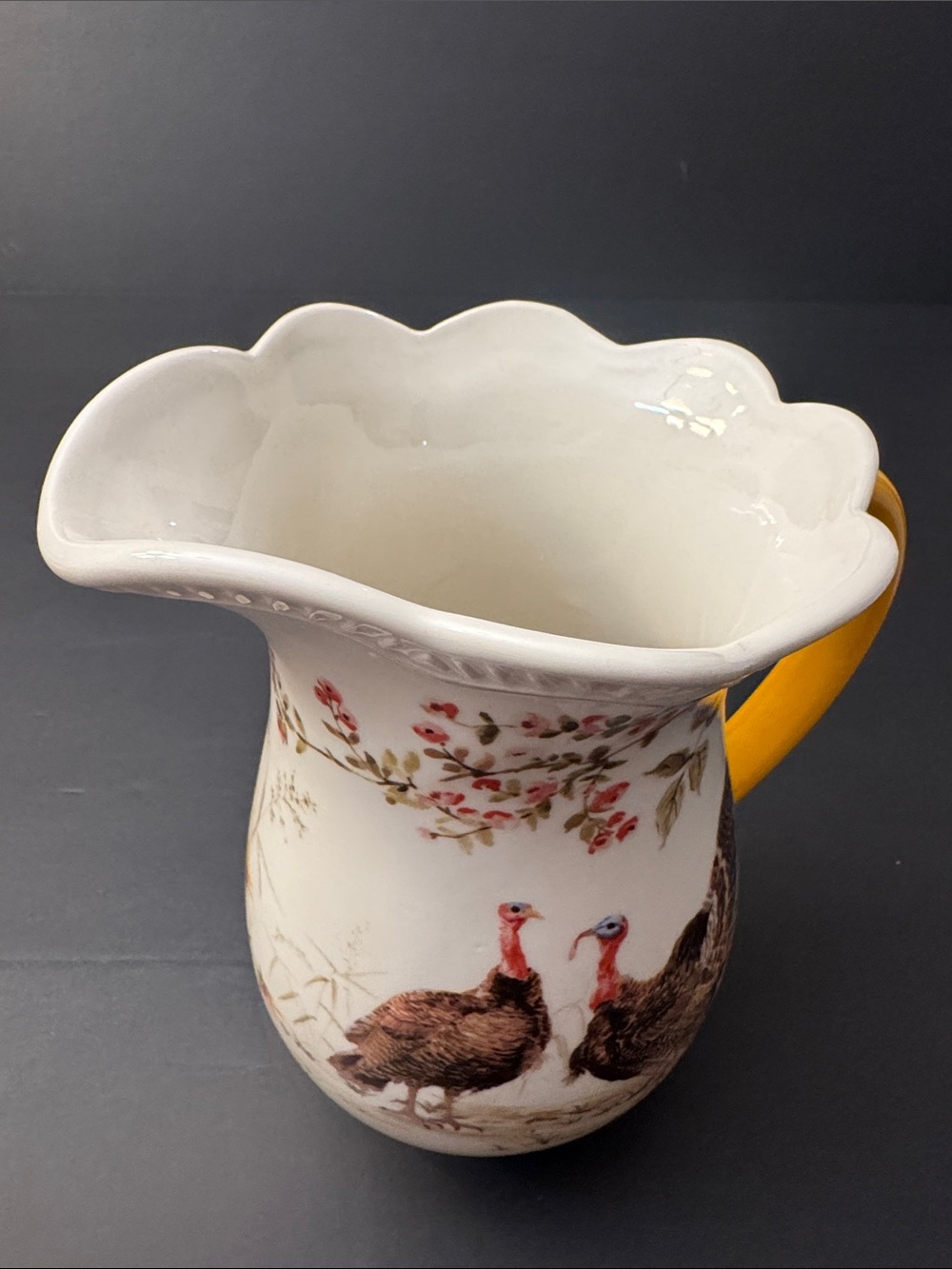 NWOT POTTER'S STUDIO Thanksgiving Pitcher with Turkey/Leaves - Metallic Accent - Picture 6 of 10